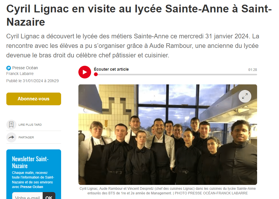 Cyril Lignac en visite au lycee